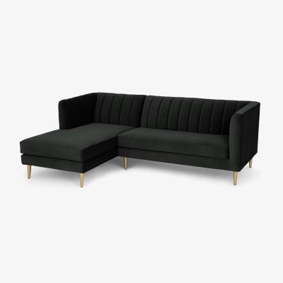 Made.com Amicie Left Hand Facing Chaise End Corner Sofa, Dark Anthracite Velvet