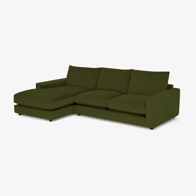 Made.com Arni Left Hand Facing Chaise End Sofa, Moss Recycled Velvet
