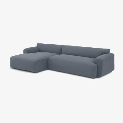 Made.com Avalon Left Hand Facing Chaise End Corner Sofa, Jeans Blue Linen & Cotton Mix