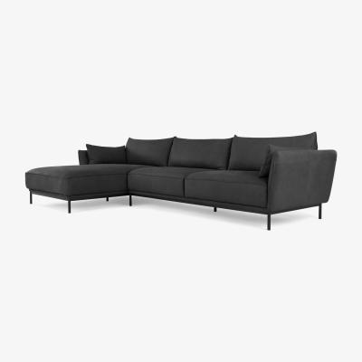 Made.com Odelle Left Hand Facing Chaise End Corner Sofa, Texas Dark Grey Leather
