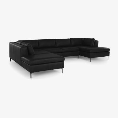 Made.com Monterosso Left Hand Facing Corner Sofa, Denver Black Leather with Black Legs