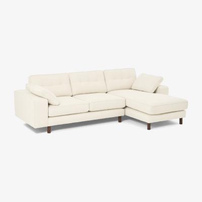 Made.com Content by Terence Conran Tobias Right Hand Facing Chaise End Sofa, Ivory White Boucle with Dark Wood Leg