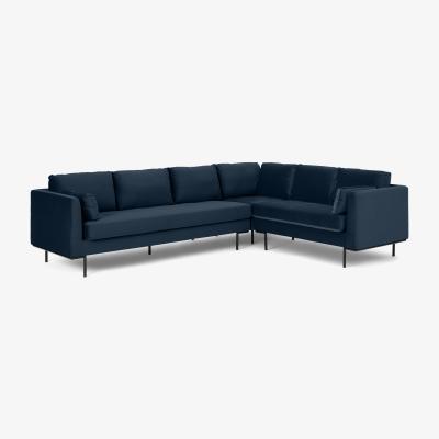 Made.com Harlow 3 Seater Right Hand Facing Corner Dining Sofa, Ocean Blue Recycled Velvet