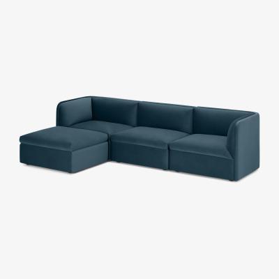 Made.com Torkel Chaise End Corner Sofa, Coastal Blue Velvet