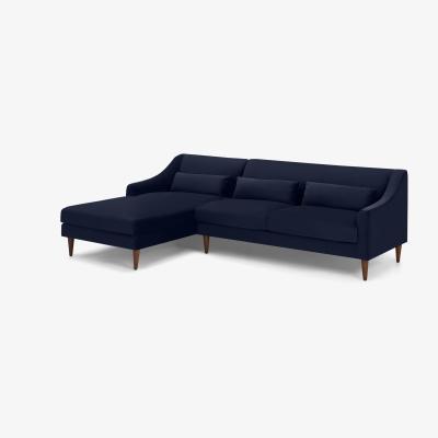 Made.com Herton Left Hand Facing Chaise End Sofa, Ink Blue Velvet