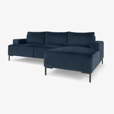 Made.com Frederik 3 Seater Right Hand Facing Compact Corner Chaise End Sofa, Ocean Blue Velvet