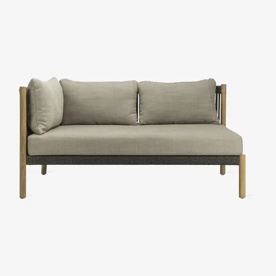 Made in Design Lento Modular Corner Right Straight sofa - / L 166 cm - Hand-woven polypropylene cord by Vincent Sheppard Grey/Natural wood