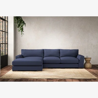 Nkuku Nkuku Guddu Left Hand Chaise Sofa | Make To Order | Medium | Recycled Cotton Navy