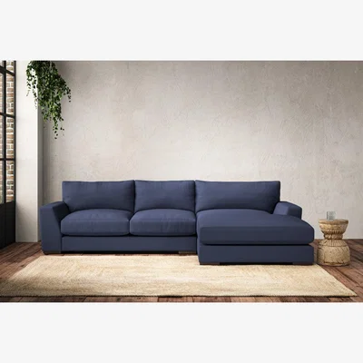 Nkuku Nkuku Guddu Right Hand Chaise Sofa | Make To Order | Medium | Recycled Cotton Navy