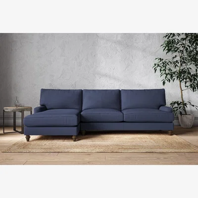 Nkuku Nkuku Marri Left Hand Chaise Sofa | Make To Order | Grand | Recycled Cotton Navy
