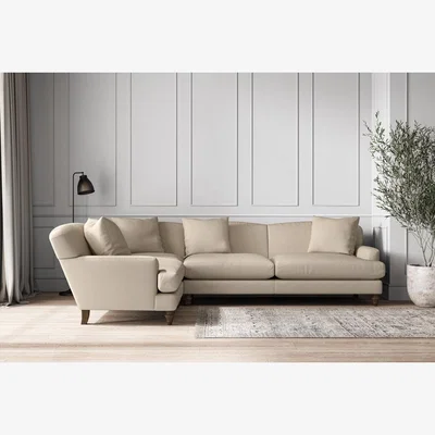 Nkuku Nkuku Deni Left Hand Corner Sofa | Make To Order | Grand | Recycled Cotton Stone