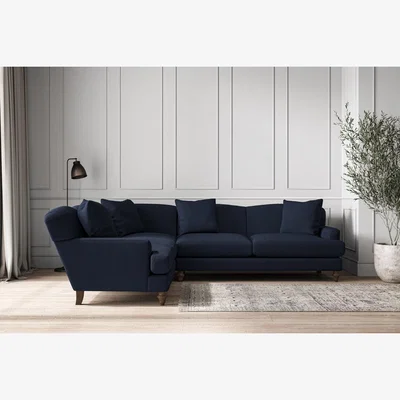 Nkuku Nkuku Deni Left Hand Corner Sofa | Make To Order | Super Grand | Brera Linen Indigo
