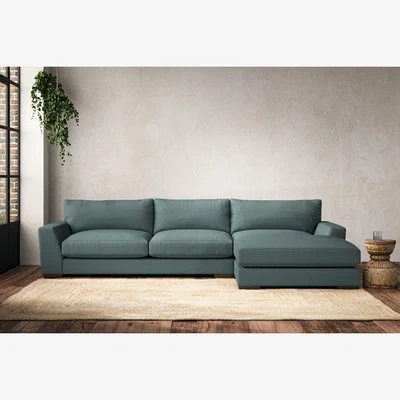 Nkuku Nkuku Guddu Right Hand Chaise Sofa | Make To Order | Large | Recycled Cotton Airforce