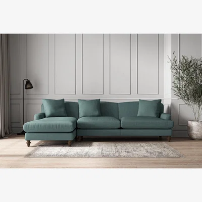Nkuku Nkuku Deni Left Hand Chaise Sofa | Make To Order | Grand | Recycled Cotton Airforce