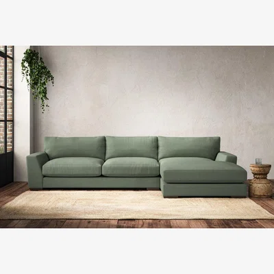 Nkuku Nkuku Guddu Right Hand Chaise Sofa | Make To Order | Large | Brera Linen Jade