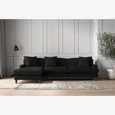 Nkuku Nkuku Deni Left Hand Chaise Sofa | Make To Order | Grand | Brera Linen Charcoal