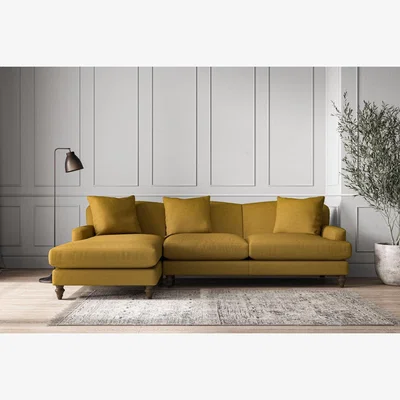 Nkuku Nkuku Deni Left Hand Chaise Sofa | Make To Order | Large | Recycled Cotton Ochre