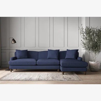 Nkuku Nkuku Deni Right Hand Chaise Sofa | Make To Order | Grand | Recycled Cotton Navy