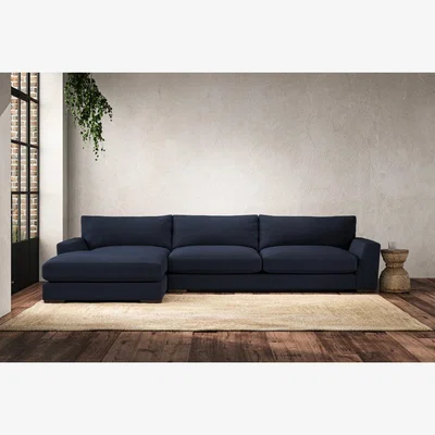 Nkuku Nkuku Guddu Left Hand Chaise Sofa | Make To Order | Grand | Brera Linen Indigo