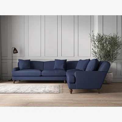 Nkuku Nkuku Deni Corner Sofa | Make To Order | Grand | Recycled Cotton Navy