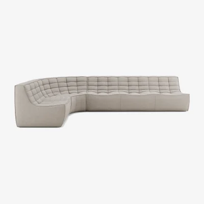 Nordic Nest Ethnicraft N701 modular corner sofa with rounded corner fabric Ecru Beige 301x171 cm