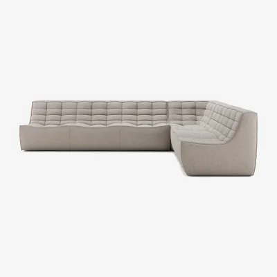 Nordic Nest Ethnicraft N701 modular corner sofa with straight corner fabric Ecru Beige 301x231 cm