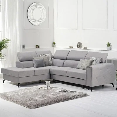 Oak&More Avery Grey Linen Left Hand Facing Corner Sofa Bed