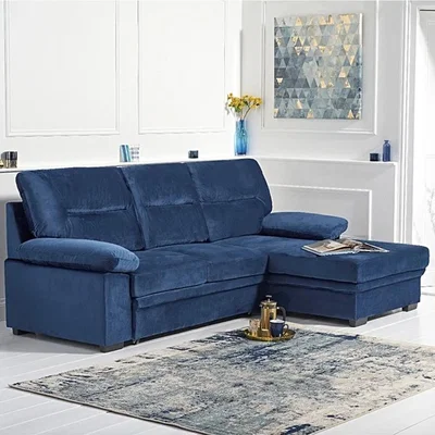Oak&More Josephine Blue Velvet Right Hand Facing Corner Sofa Bed