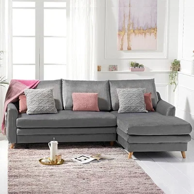 Oak&More Monica Grey Velvet Right Hand Facing Corner Sofa Bed