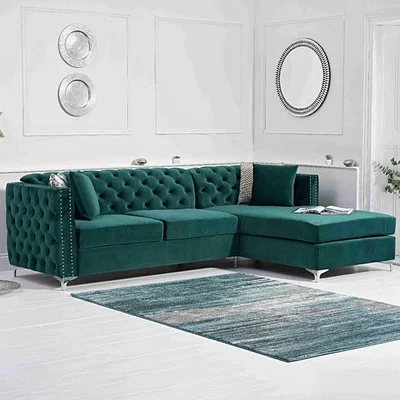 Oak&More Mistral Right Facing Green Velvet 4 Seater Corner Chaise Sofa