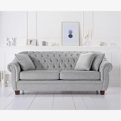 Oak&More Ex-display Lilly Chesterfield Grey Plush Fabric Three-Seater Sofa