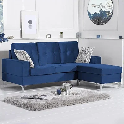 Oak&More Warren Blue Velvet Reversible 3 Seater Corner Chaise Sofa