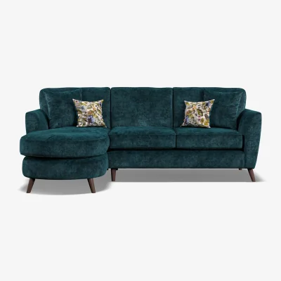 Oak&More Naples Teal Velvet Left Hand Facing Chaise Sofa