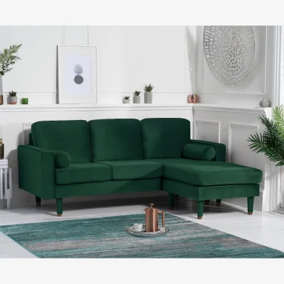 Oak&More Bailey Green Velvet 3 Seater Reversible Chaise Sofa