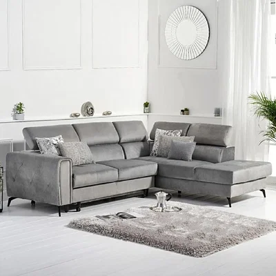 Oak&More Avery Grey Velvet Right Hand Facing Corner Sofa Bed