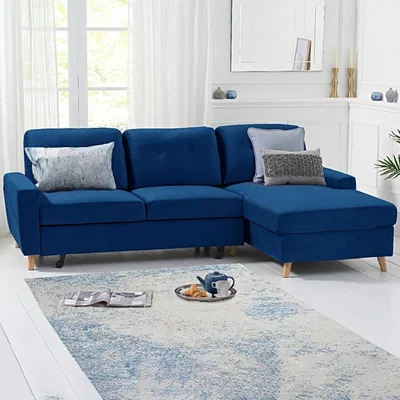 Oak&More Constance Double Sofa Bed Right Facing Chaise in Blue Velvet