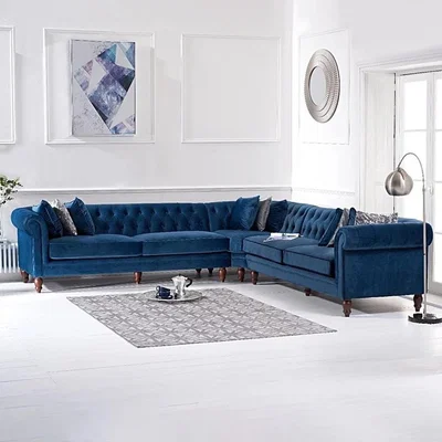Oak&More Limoges Blue Velvet Corner Sofa