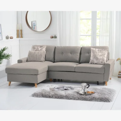 Oak&More Florence Left Facing Chaise Sofa Bed in Grey Linen