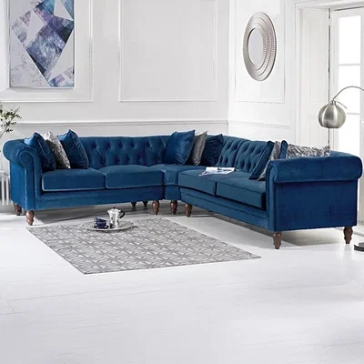 Oak&More Limoges Medium Blue Velvet Corner Sofa