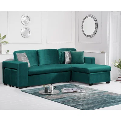 Oak&More Lena Green Velvet Reversible Chaise Sofa Bed