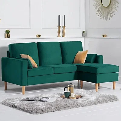 Oak&More LAST ONE REMAINING Westminster Green Velvet 3 Seater Reversible Corner Chaise Sofa