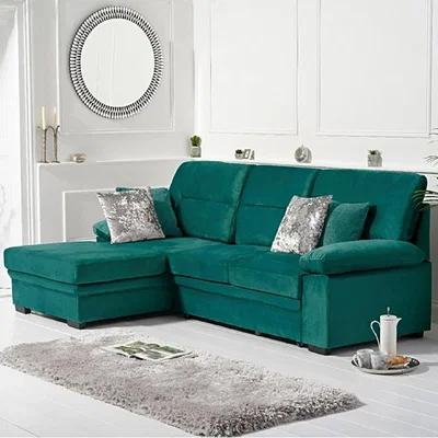 Oak&More Josephine Green Velvet Left Hand Facing Corner Sofa Bed