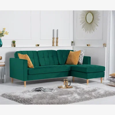 Oak&More Weston Green Velvet 3 Seater Reversible Corner Chaise Sofa