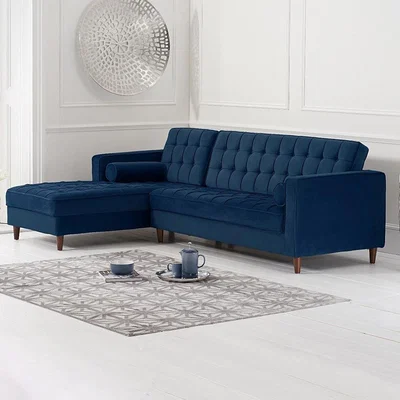 Oak&More Atlantic Blue Velvet 3 Seater Left Facing Corner Chaise Sofa