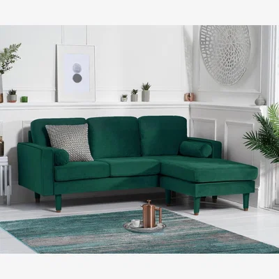 Oak&More Bailey Green Velvet 3 Seater Reversible Chaise Sofa