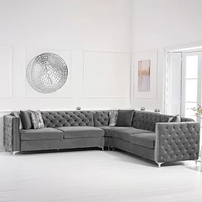 Oak&More Mistral Grey Velvet Corner Sofa