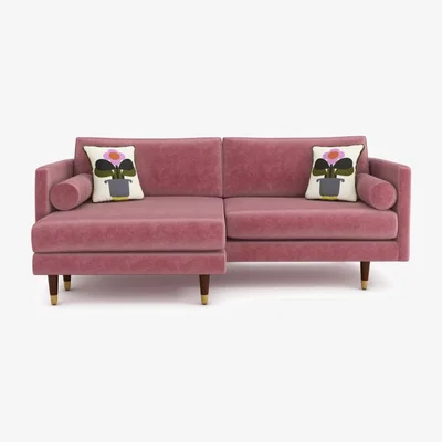Downtown Orla Kiely Mimosa Large Chaise Sofa - Rhf - House Plain Fabric, Brass