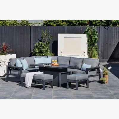 Downtown Supremo Melbury Corner Set With Recliner Chaise and Rectangular Adjustable Table - Grey