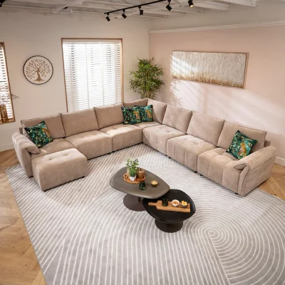 Quatropi Designer L-Shape Corner Sofa 7 Seater Modular Settee Neutral Beige Fabric 323x323cm 17