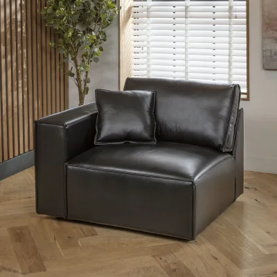 Quatropi Rupert Leather Left-Hand Armed Modular Sofa Section Carbon 110x98cm